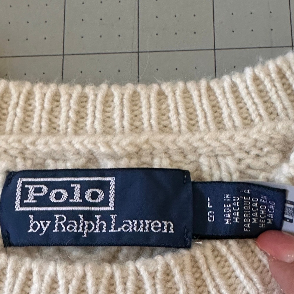 Polo Ralph Lauren Size Large Classic Cream Cable Knit Alpaca Wool Crew Neck Mens - Picture 8 of 13